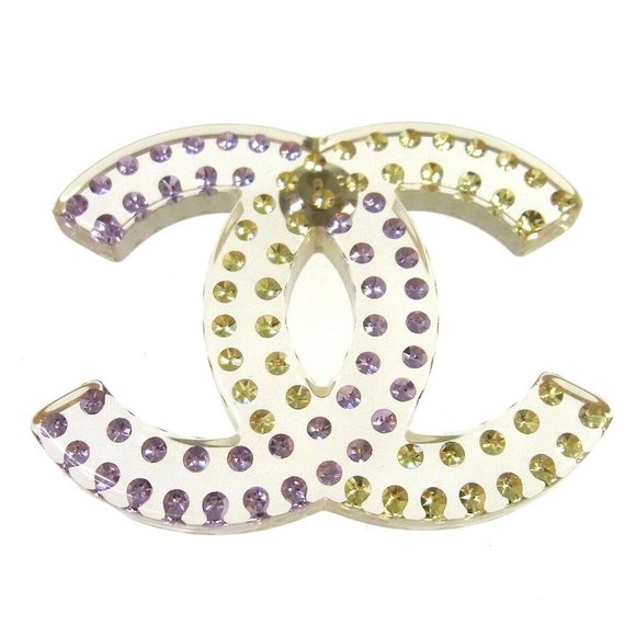 CHANEL CC Rhinestone Brooch Pin Corsage Clear Silver Authentic - Picture 1 of 4